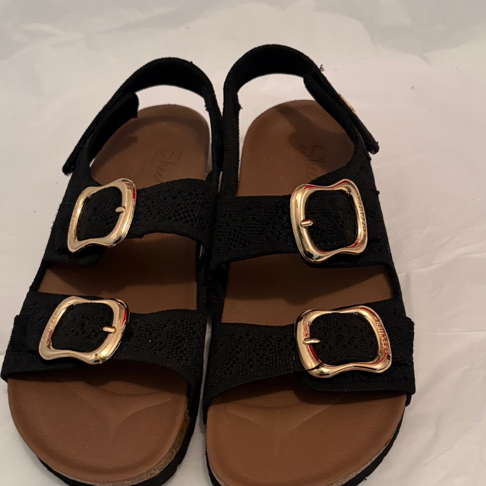 Skechers Black Sandals with Gold Buckles - Picture 2 of 5